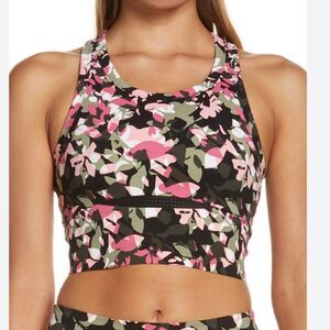 SWEATY BETTY Power Frame Racerback Sports Bra Black Floral Layer Print Size XXS